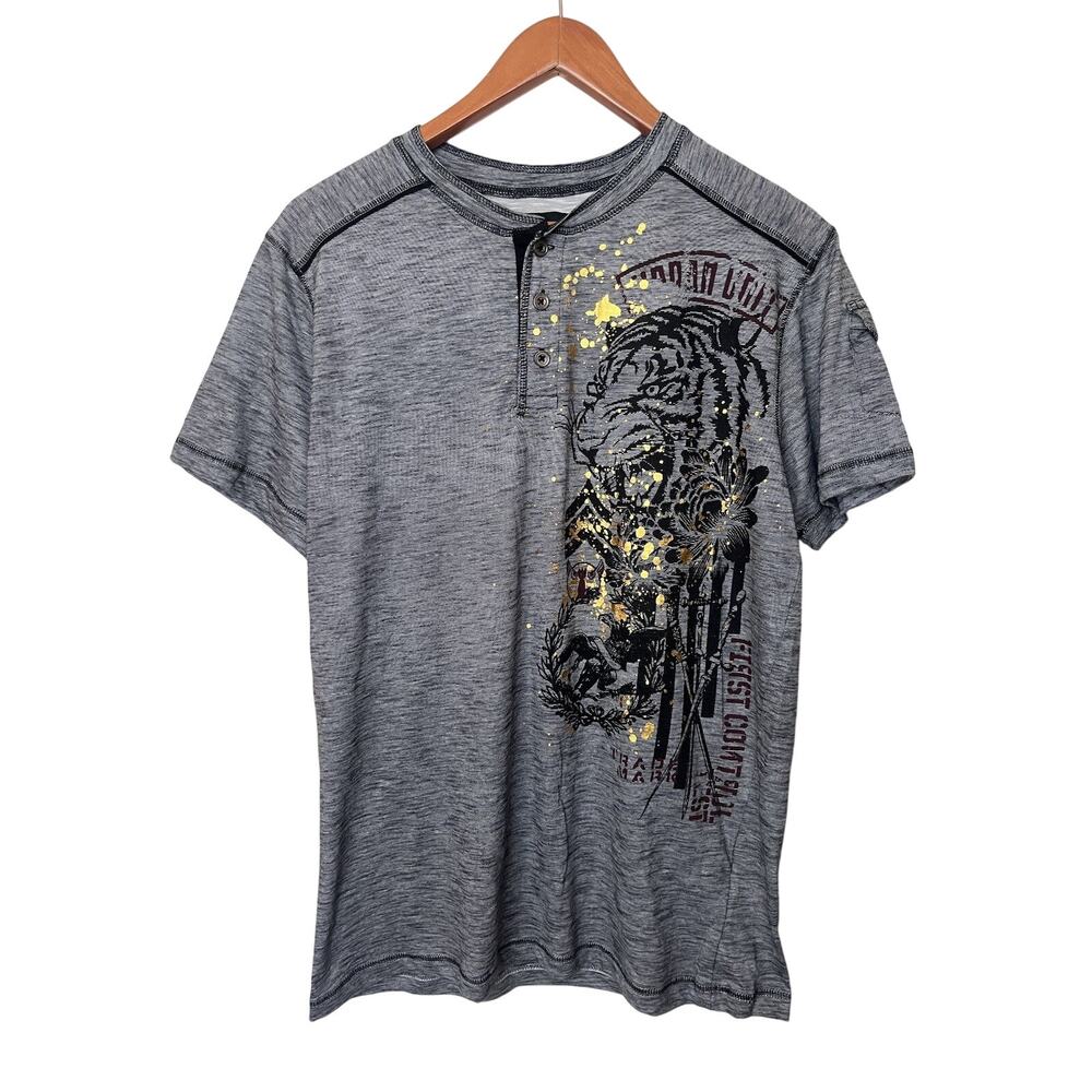 NWT Modern Culture Gray Black Emo Buttoned T-shirt Men’s Sz Medium
